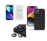 4 in 1 Combo Pack for iPhone 13 - Black (Back Cover + Camera Lens Protector + Tempered Glass + Unbreakable Film)