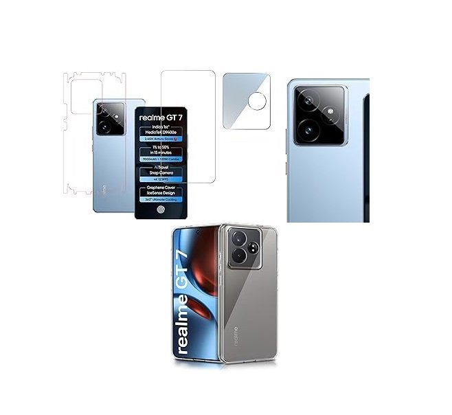 4 in 1 Combo Pack for Realme GT 7 5G –Transparent (Back Cover + Camera Lens Protector + Tempered Glass + Unbreakable Membrane) 4 in 1 Combo Pack for Realme GT 7 5G –Transparent (Back Cover + Camera Lens Protector + Tempered Glass + Unbreakable Membrane)