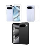 4 in 1 Combo Pack for Google Pixel 10 – Black (Back Cover + Camera Lens Protector + Tempered Glass + Unbreakable Film)