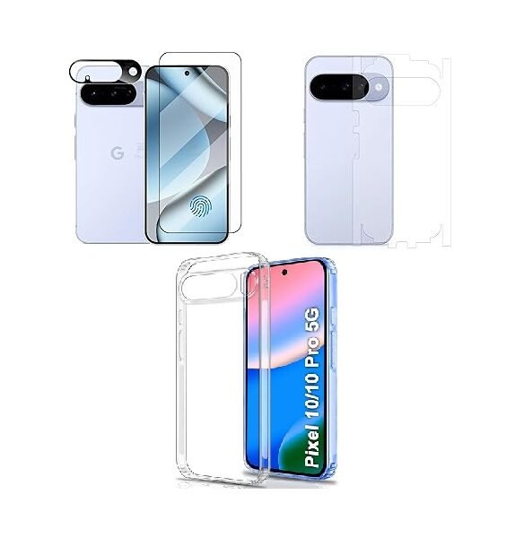 4 in 1 Combo Pack for Google Pixel 10 – Transparent (Back Cover + Camera Lens Protector + Tempered Glass + Unbreakable Film)