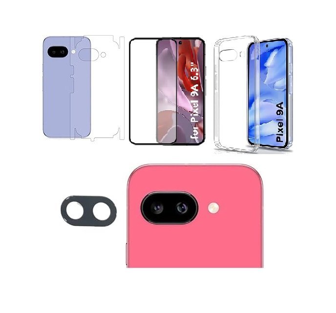 4 in 1 Combo Pack for Google Pixel 9A – Transparent (Back Cover + Camera Lens Protector + Tempered Glass + Unbreakable Film) 4 in 1 Combo Pack for Google Pixel 9A – Transparent (Back Cover + Camera Lens Protector + Tempered Glass + Unbreakable Film)