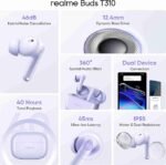 realme Buds T310 True Wireless in-Ear Earbuds with 46dB Hybrid ANC, 360° Spatial Audio, 12.4mm Dynamic Bass Driver, Upto 40Hrs Battery and Fast Charging (Monet Purple)
