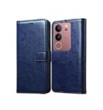 Vivo V29 Pro 5G Combo Set | Leather Flip Back Cover with Magnetic Wallet ) + Tempered Glass + Camera Lens Glass (Blue)