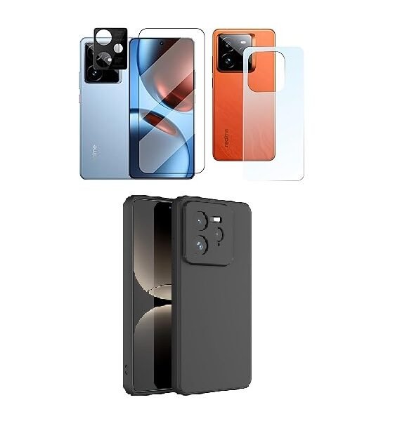 4 in 1 Combo Pack for Realme GT 7 Pro 5G –Black (Back Cover + Camera Lens Protector + Tempered Glass + Unbreakable Membrane)
