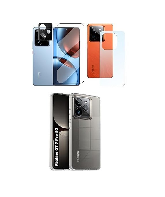 4 in 1 Combo Pack for Realme GT 7 Pro 5G –Transparent (Back Cover + Camera Lens Protector + Tempered Glass + Unbreakable Membrane) 4 in 1 Combo Pack for Realme GT 7 Pro 5G –Transparent (Back Cover + Camera Lens Protector + Tempered Glass + Unbreakable Membrane)