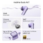 realme Earbuds Air 7 True Wireless,12.4mm Dynamic Bass Drivers,52Hrs Playtime,52dB Hybrid ANC,6 Mic ENC,45ms Low Latency,360° Spatial Audio,Hi-Res LHDC,IP55 Dust & Water Resistant,BT v5.4 (Lavender Purple)