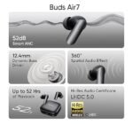 Original for Realme Buds Air 7 – TWS Bluetooth Earbuds with 52dB Hybrid ANC, Crystal-Clear Calls, Smart Touch Sensor & Type-C Quick Charging Support