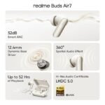 realme Earbuds Air 7 True Wireless,12.4mm Dynamic Bass Drivers,52Hrs Playtime,52dB Hybrid ANC,6 Mic ENC,45ms Low Latency,360° Spatial Audio,Hi-Res LHDC,IP55 Dust & Water Resistant,BT v5.4 (Ivory Gold)