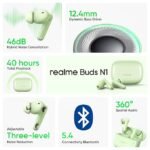 realme Buds N1 True Wireless in-Ear Earbuds with 46dB Hybrid ANC, 360° Spatial Audio, 12.4mm Dynamic Bass Driver, Upto 40Hrs Battery and Fast Charging (Green)