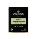 Colvod Organic India Tulsi Green Tea Lemon Ginger - 100 Tea bags, Herbal Blend with Green-Tea, Tulsi, Lemon & Ginger, Supports Digestion, Refreshing Taste, Natural Ingredients