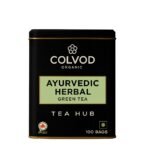 Colvod Ayurvedic Herbal Green Tea | Green Tea with Turmeric, Ashwagandha, Giloy, Amla & Mint | Immunity Booster, Antioxidant-Rich, Detox & Digestive Support | 100 Tea Bags
