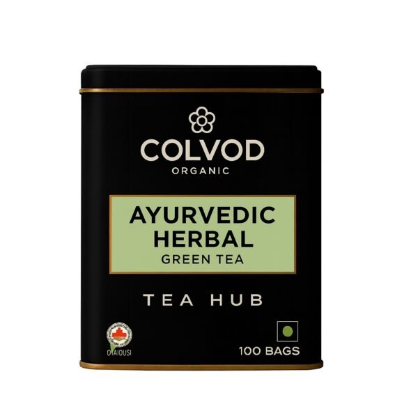 Colvod Ayurvedic Herbal Green Tea | Green Tea with Turmeric, Ashwagandha, Giloy, Amla & Mint | Immunity Booster, Antioxidant-Rich, Detox & Digestive Support | 100 Tea Bags
