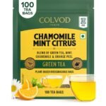 Colvod Chamomile Mint Citrus Green Tea Bags (100 Bags) | Sweet & Floral |Low Caffeine, Non-GMO, Gluten Free | Resealable Ziplock Pouch | Chamomile, Mint Tea Bags