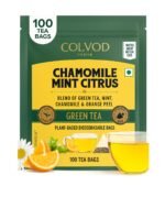 Colvod Chamomile Mint Citrus Green Tea Bags (100 Bags) | Sweet & Floral |Low Caffeine, Non-GMO, Gluten Free | Resealable Ziplock Pouch | Chamomile, Mint Tea Bags