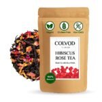 COLVOD-Hibiscus Flowers Rose Herbal Tea Bags 50bags-100bags-250gm-500gm,Caffeine Free, Non-GMO, Floral Flavor Tisane - Hibiscus Rose Petals & Exotic Spices | Resealable Ziplock Pouch