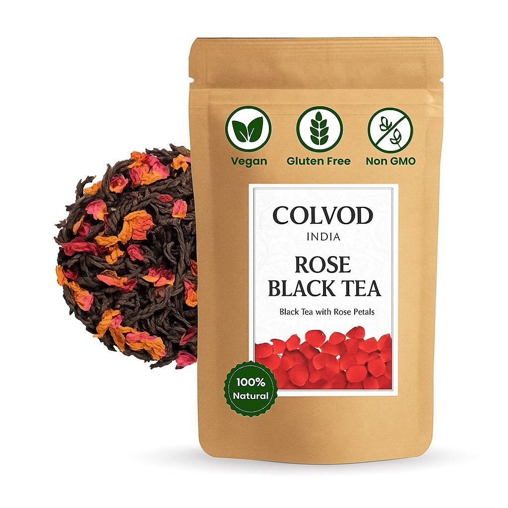 Colvod Rose Black Tea – Premium Black Tea with Rose Petals (250g-500g-50bags-100bags) | Fragrant Loose Leaf Blend | Natural Ingredients | Brew Hot or Iced