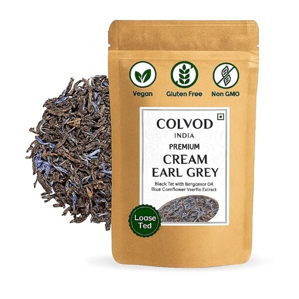 Colvod Cream Earl Grey Tea - Premium Assam Black Tea With Bergamot Oil & Vanilla Extract (50bag-100bag-250g-500g) Aromatic & Smooth | Natural Ingredients | Cream Flavored Loose Leaf Blend