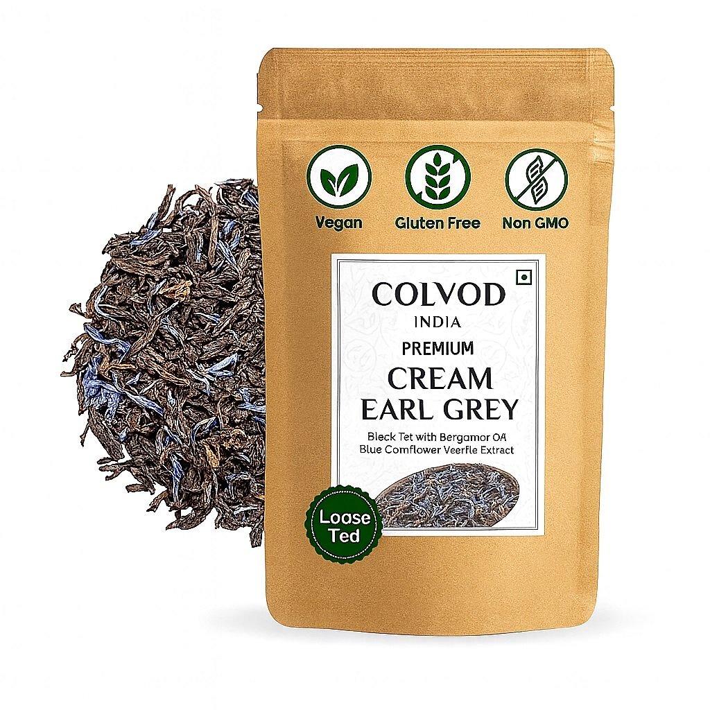 Colvod Cream Earl Grey Tea - Premium Assam Black Tea With Bergamot Oil & Vanilla Extract (50bag-100bag-250g-500g) Aromatic & Smooth | Natural Ingredients | Cream Flavored Loose Leaf Blend