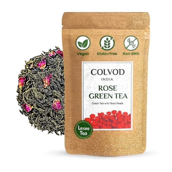 Colvod Rose Green Tea - (50bag,100bag,250gm,500gm) Loose Leaves | Rose Tea Helps Lose Weight, Boosts Digestion, Relieves Anxiety, Increases Skin Glow | Green Tea with Rose