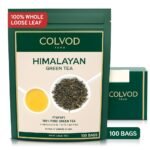 Colvod Himalayan Green Tea Leaves - 100 Bags  | Non GMO, Gluten Free |Natural, High Elevation Grown Tea Leaves From Himalayas | Pure Green Tea | Vacuum Sealed for Freshness