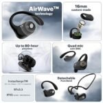 Noise Pure Pods Wireless Open Ear Earbuds | AirWave™ Audio | Quad Mic ENC | Detachable Pure Band | BT 5.3  (Power Black)