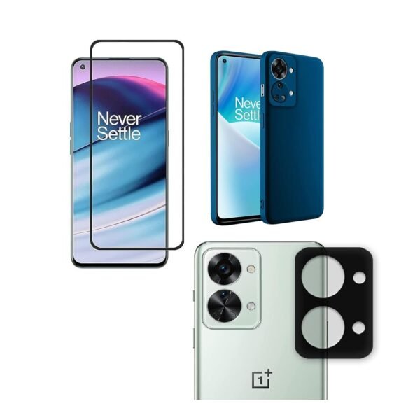 OnePlus Nord 2T 5G Silicone Back Cover Case Blue |  3-in-1 Combo (Tempered Glass & Camera Lens)