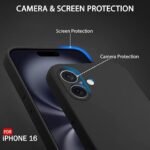 Silicone Back Cover Case for iPhone 16 | Soft Micro-Fibre Lining Inside | Camera Protection Bump | Shockproof Back Cover (Silicone, MagSafe Compatible, Black)