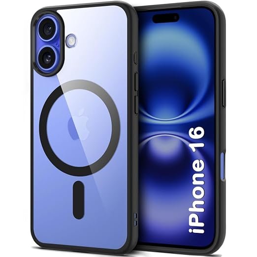 Ultra-Hybrid Back Cover Case for iPhone 16 Compatible with MagSafe | Camera Protection | Crystal Clear Transparent Back Cover (PC & TPU, Black Bumper)