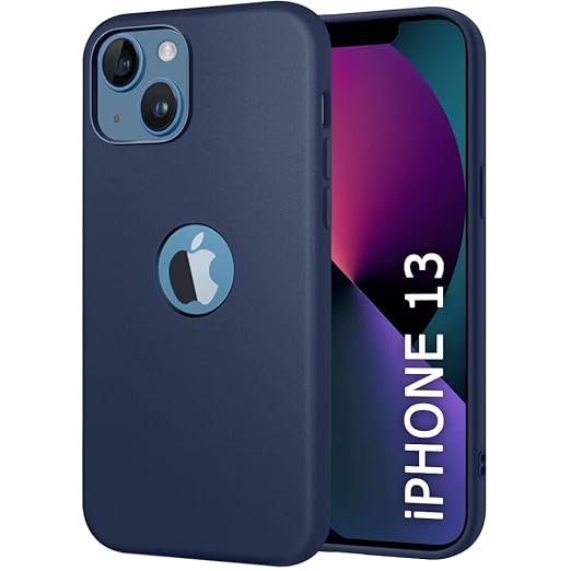 iPhone 13 | Slim Fit Protective Design | Ultra Matte Finish | Camera Protection Bump | Soft Silicon Back Cover (Silicone, Blue)- Logo