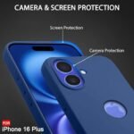 Silicone Back Cover Case for iPhone 16 Plus | Soft Micro-Fibre Lining Inside | Camera Protection Bump | Shockproof Back Cover (Silicone, Blue)- Logo