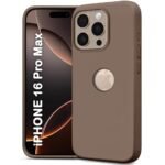 iPhone 16 Pro Max | Soft Micro-Fibre Lining Inside | Camera Protection Bump | Shockproof Case (Silicone, Logo Hole, Brown)