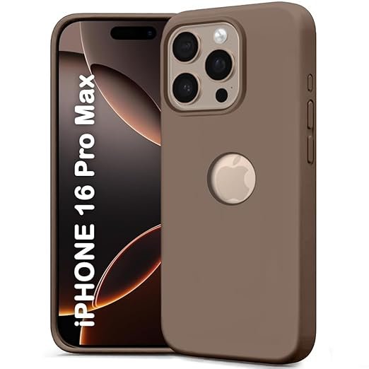 iPhone 16 Pro Max | Soft Micro-Fibre Lining Inside | Camera Protection Bump | Shockproof Case (Silicone, Logo Hole, Brown)