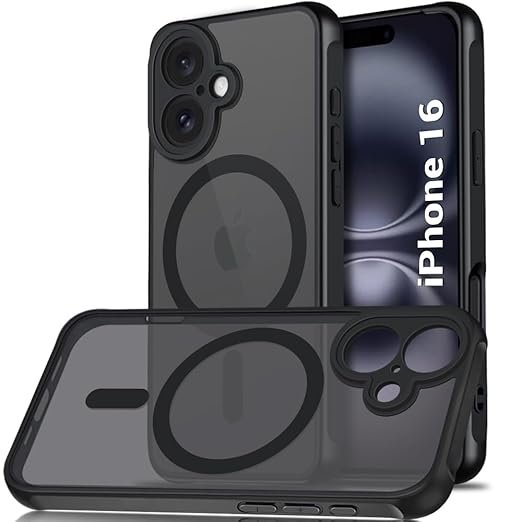 Hybrid Matte Frosted Translucent Back Cover Case for iPhone 16 Compatible with MagSafe | Shockproof Design | Camera Protection Module (PC & TPU, Frost Black)