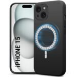 Silicone Back Cover Case for iPhone 15 | Soft Micro-Fibre Lining Inside | Camera Protection Bump | Shockproof (Silicone, MagSafe Compatible, Black)