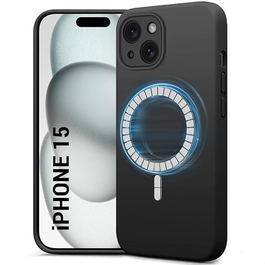 Silicone Back Cover Case for iPhone 15 | Soft Micro-Fibre Lining Inside | Camera Protection Bump | Shockproof (Silicone, MagSafe Compatible, Black)