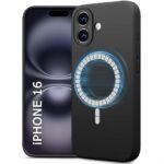 Silicone Back Cover Case for iPhone 16 | Soft Micro-Fibre Lining Inside | Camera Protection Bump | Shockproof Back Cover (Silicone, MagSafe Compatible, Black)