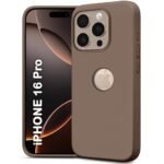 iPhone 16 Pro | Soft Micro-Fibre Lining Inside | Camera Protection Bump | Shockproof Back Cover (Silicone, Logo Hole, Brown)