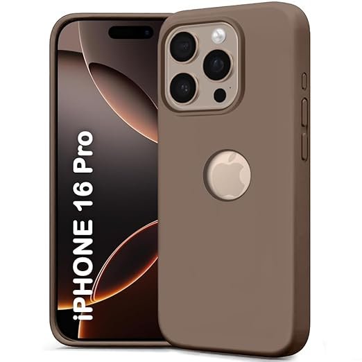 iPhone 16 Pro | Soft Micro-Fibre Lining Inside | Camera Protection Bump | Shockproof Back Cover (Silicone, Logo Hole, Brown)