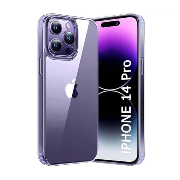 Ultra-Hybrid Crystal Clear Back Case Cover for iPhone 14 Pro | Shockproof Design | Camera Protection Bump | Hard Clear Back (PC, TPU | Transparent)