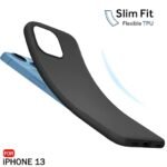 iPhone 13 | Slim Fit Protective Design | Ultra Matte Finish | Camera Protection Bump | Soft Silicon Back Cover (Silicone, Black)- Logo