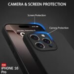 iPhone 16 Pro | Soft Micro-Fibre Lining Inside | Camera Protection Bump | Shockproof Back Cover (Silicone, Black)