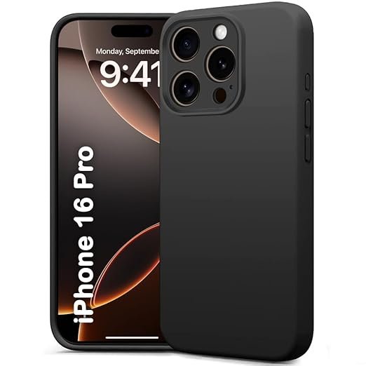 iPhone 16 Pro | Soft Micro-Fibre Lining Inside | Camera Protection Bump | Shockproof Back Cover (Silicone, Black)