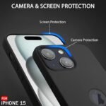 Silicone Back Cover Case for iPhone 15 | Soft Micro-Fibre Lining Inside | Camera Protection Bump | Shockproof Back Cover (Silicone, Black)- Logo