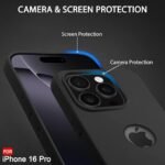 iPhone 16 Pro | Soft Micro-Fibre Lining Inside | Camera Protection Bump | Shockproof Back Cover (Silicone, Logo Hole, Black)