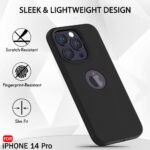 Silicone Back Cover Case for iPhone 14 Pro | Soft Micro-Fibre Lining Inside | Camera Protection Bump | Shockproof Back Cover (Silicone, Black)-Logo