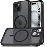 Ultra-Hybrid Shockproof Back Cover Case for iPhone 15 | Hard Back Cover Case for iPhone 15 (PC & TPU, Translucent Smoke Matte Back, Black Sides)