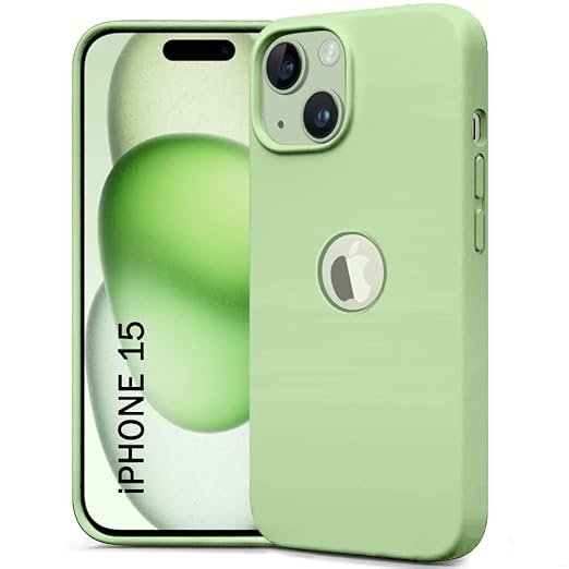Silicone Back Cover Case for iPhone 15 | Soft Micro-Fibre Lining Inside | Camera Protection Bump | Shockproof Back Cover (Silicone, Green)- Logo
