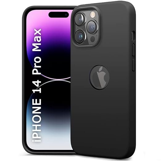 Silicone Back Cover Case for iPhone 14 Pro Max | Soft Micro-Fibre Lining Inside | Camera Protection Bump | Shockproof Back Cover (Silicone, Black)-Logo
