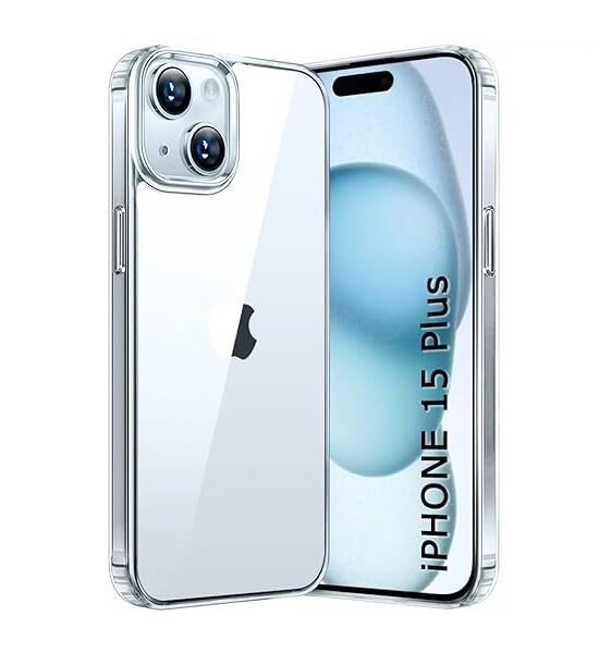 Ultra-Hybrid Shockproof Back Cover Case for iPhone 15 Plus | Camera Protection Bump | Hard Back Cover (PC & TPU, Crystal Clear Back, Transparent Sides)