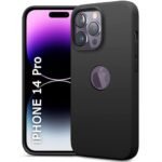 Silicone Back Cover Case for iPhone 14 Pro | Soft Micro-Fibre Lining Inside | Camera Protection Bump | Shockproof Back Cover (Silicone, Black)-Logo